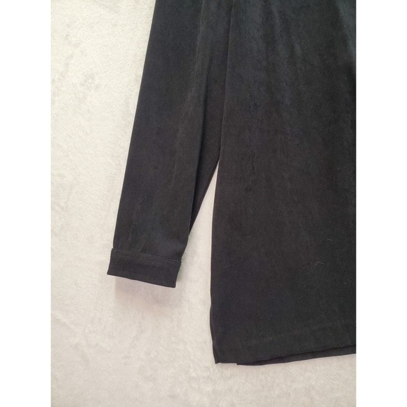 Kathy Ireland Shacket Women 1X Black Velour Long Sleeve Slit Collar Button Front - Picture 10 of 10